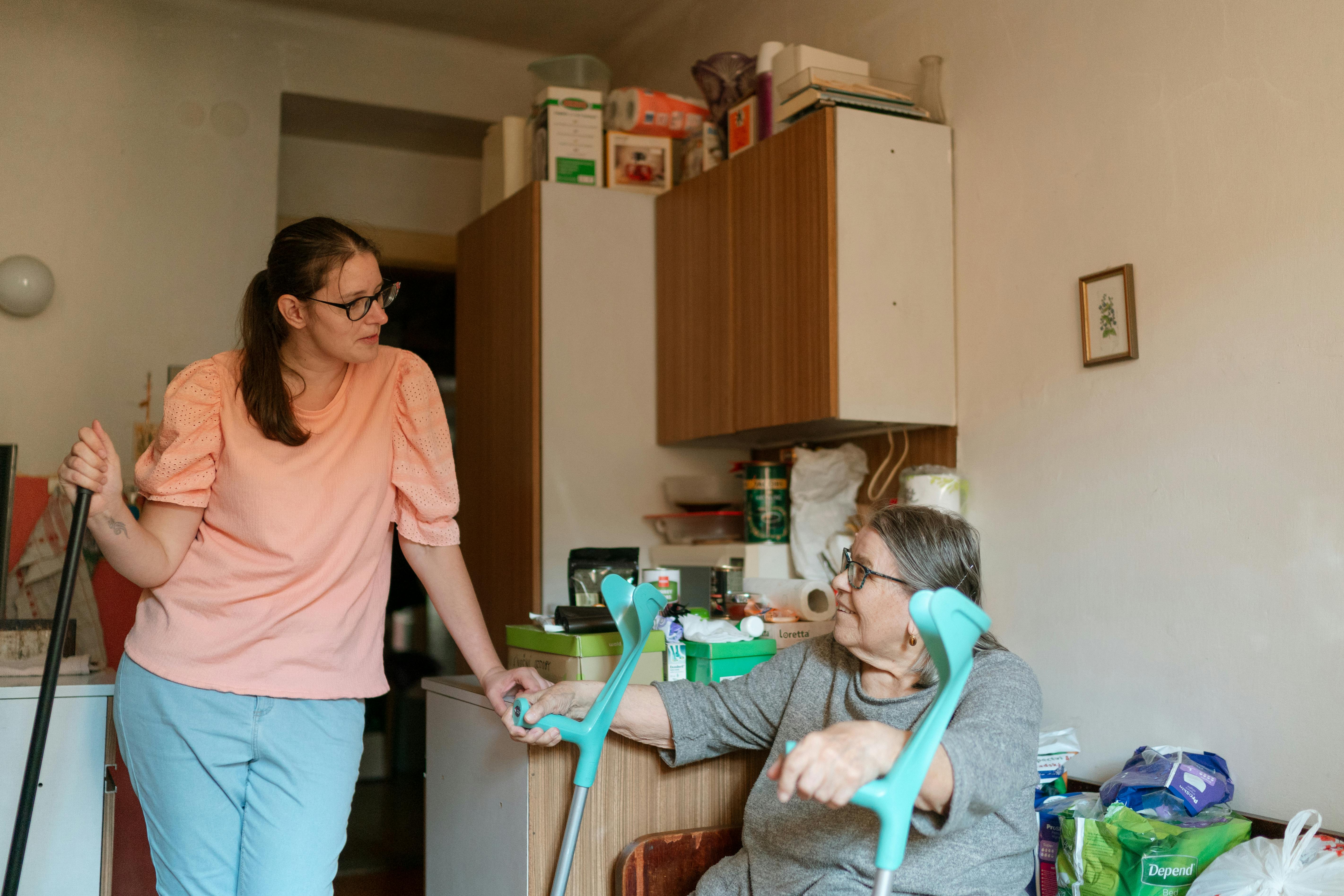 Supportive caregiver with senior client